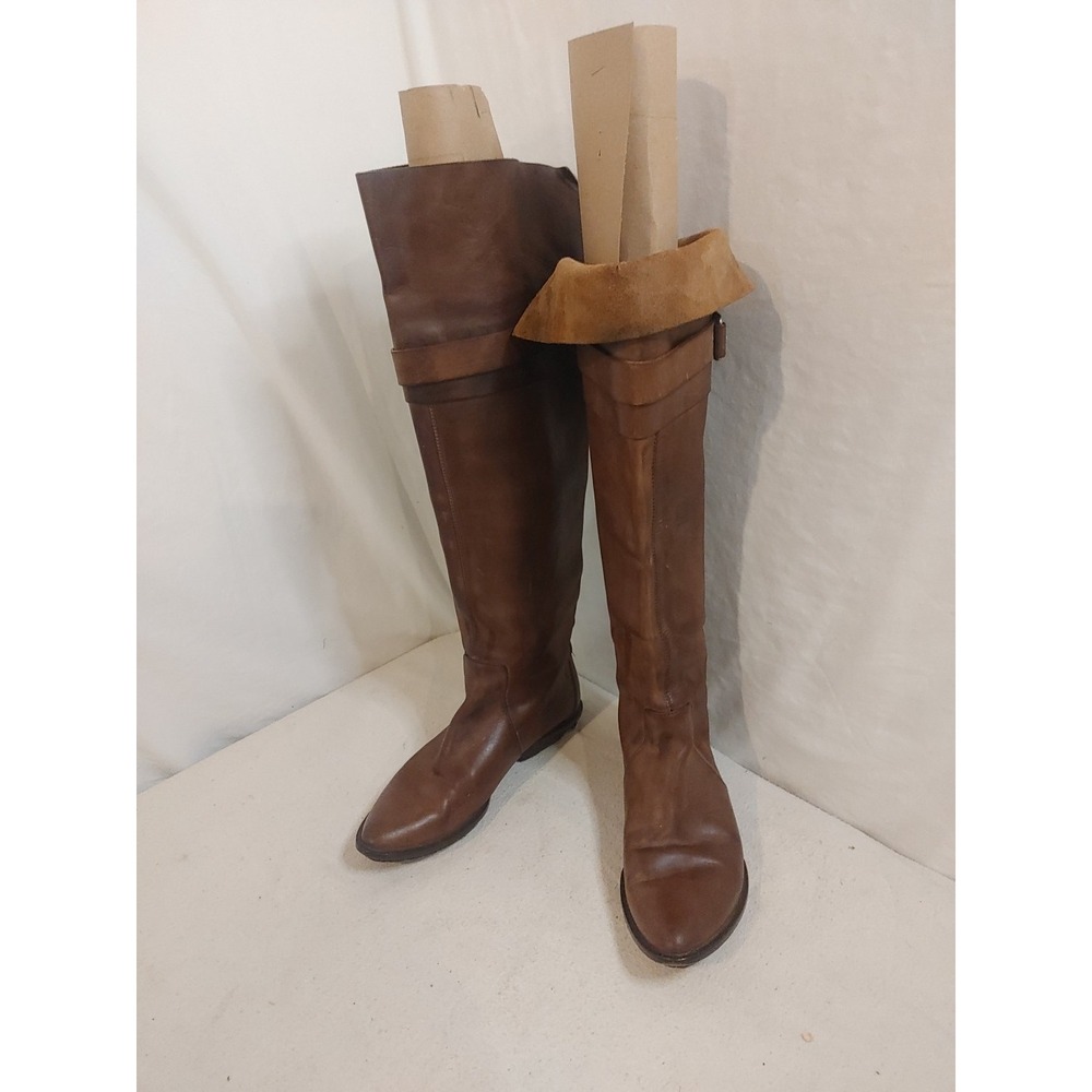 Dusica Womens Riding Boot Size 38.5 Tall 19" Brown‎ 100% Leather Cushion Sole